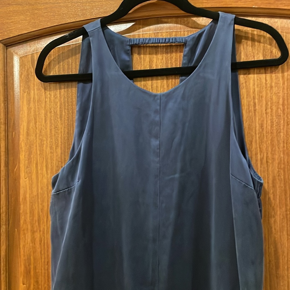 Lunya Washable Silk Racer Maxi Dress Navy Blue Deep V-Back Slit Minimalist L/XL - Picture 6 of 15